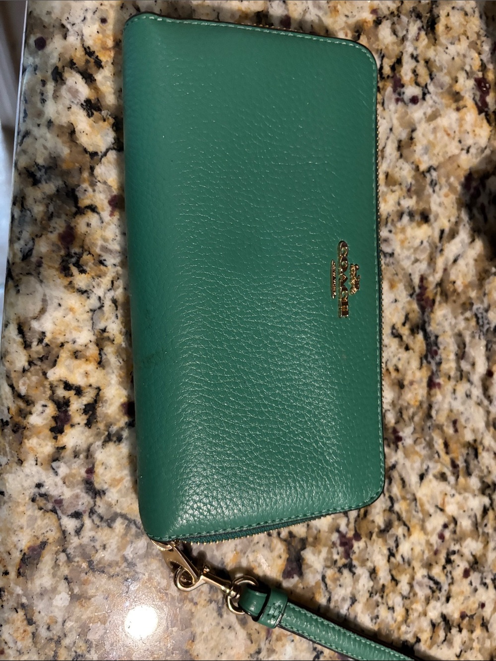 Coach Teal Green Leather Zip Wristlet with Gold Logo